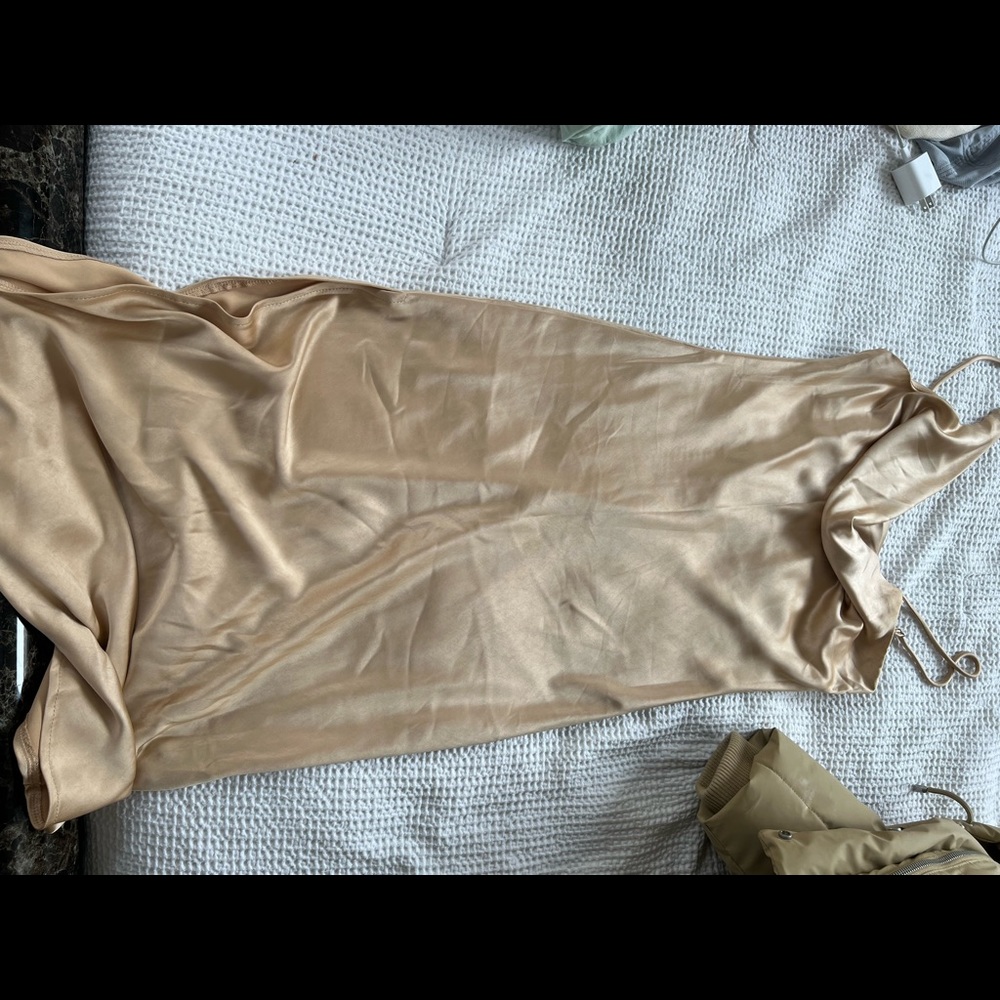 Princess Polly gold slit midaxi dress